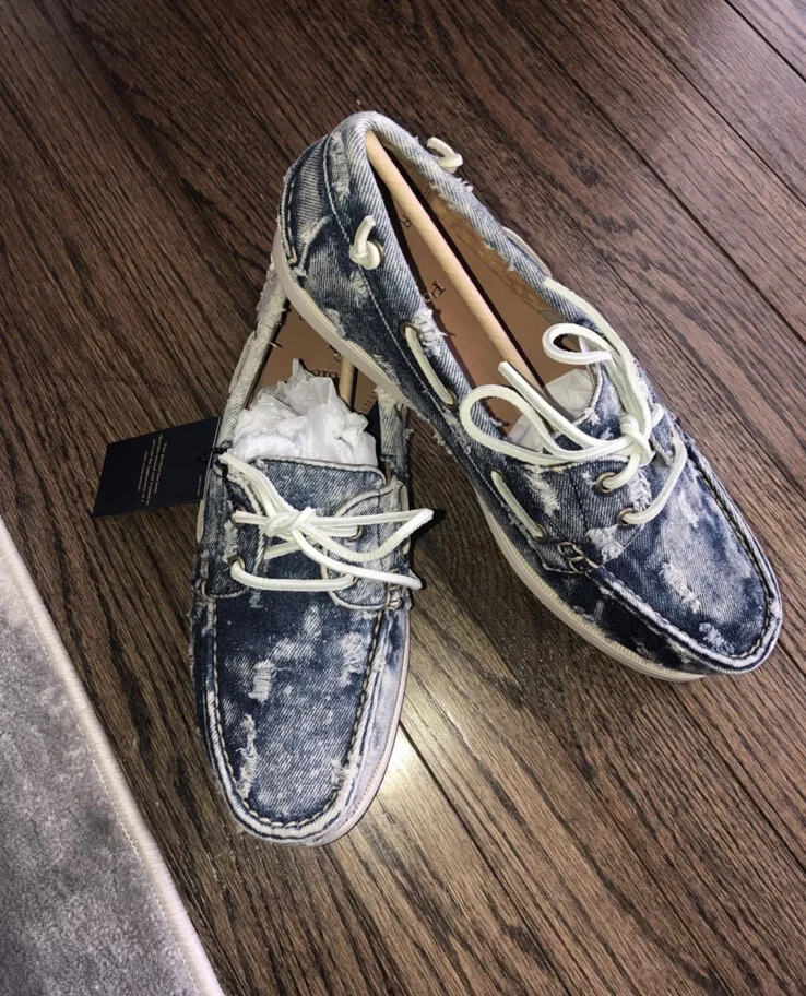 Polo Ralph Lauren Merton Distressed Denim Blue Boat Shoes 12 M New Rare