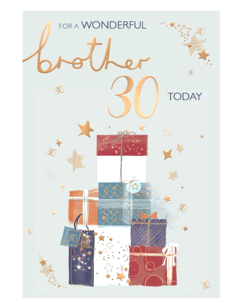 Birthday Card BROTHER 30th 30. **9 Inch Card. Gold foiling. Paper pages inside**