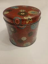 Vintage Cherrydale Farms Cashew Butter Crunch Tin Paisley Flowered Red w/ lid 