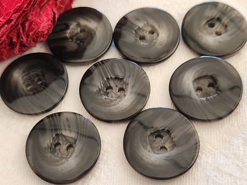 Lot De 8 Boutons Vintage Gris/noir Veiné - 2.2 Cm - Réf. 130 - Occasion
