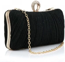 jessie Clutch Purse for Women Pleated Glitter Evening Bag Crystal Black 