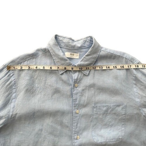 Uniqlo Shirts Men's Large Light Blue 100% Lenin Long Sleeve Button Down Shirt - Picture 8 of 12