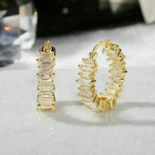 2.50Ct Simulated Baguette Diamond Huggie/Hoop Earrings 14K Yellow Gold Plated