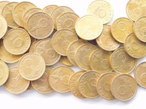 Lot GERMAN 45x 10 REICHSPFENNIG Coins 1937 - 1939 Brass SWASTIKA 3RD WW2 Pfennig - Picture 4 of 17