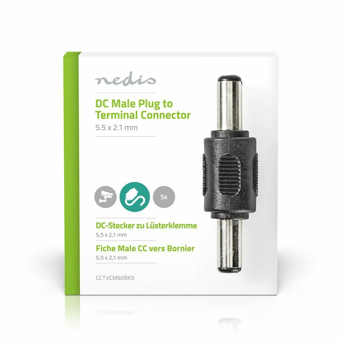 Nedis CCTV Security Connector 5x Gender Changer DC Male 5.5 x 2.1 mm