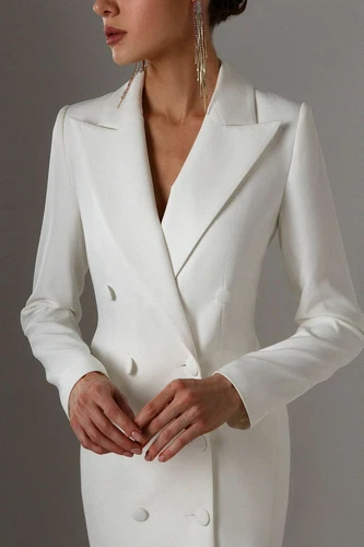 Herbst weiß zweireihig Damen lange Jacke Kleid Abschlussball Abend formell Wea - Bild 5 von 6