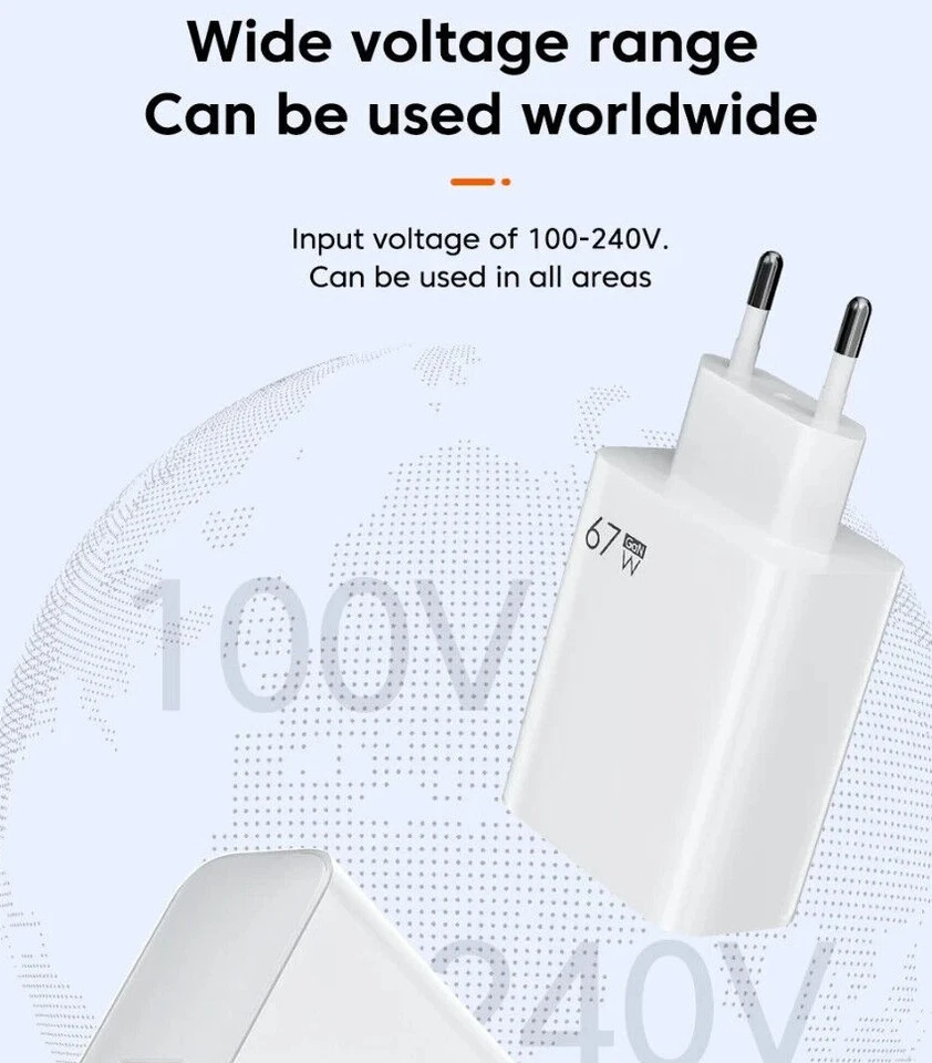 CARICATORE 67W PER XIAOMI CON CAVO CARICABATTERIE 67w ANDROID TURBO CHARGE USB-C - Immagine 4 di 4
