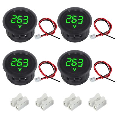 4 Pieces DC 4V-100V Voltmeter Gauge Car Voltage Gauge LED Digital Display for...