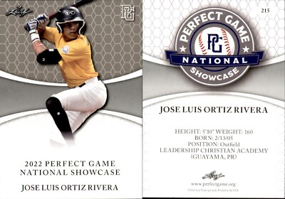 JOSE LUIS ORTIZ RIVERA 2022 LEAF PERFECT GAME ''National Showcase'' RC CARD #215