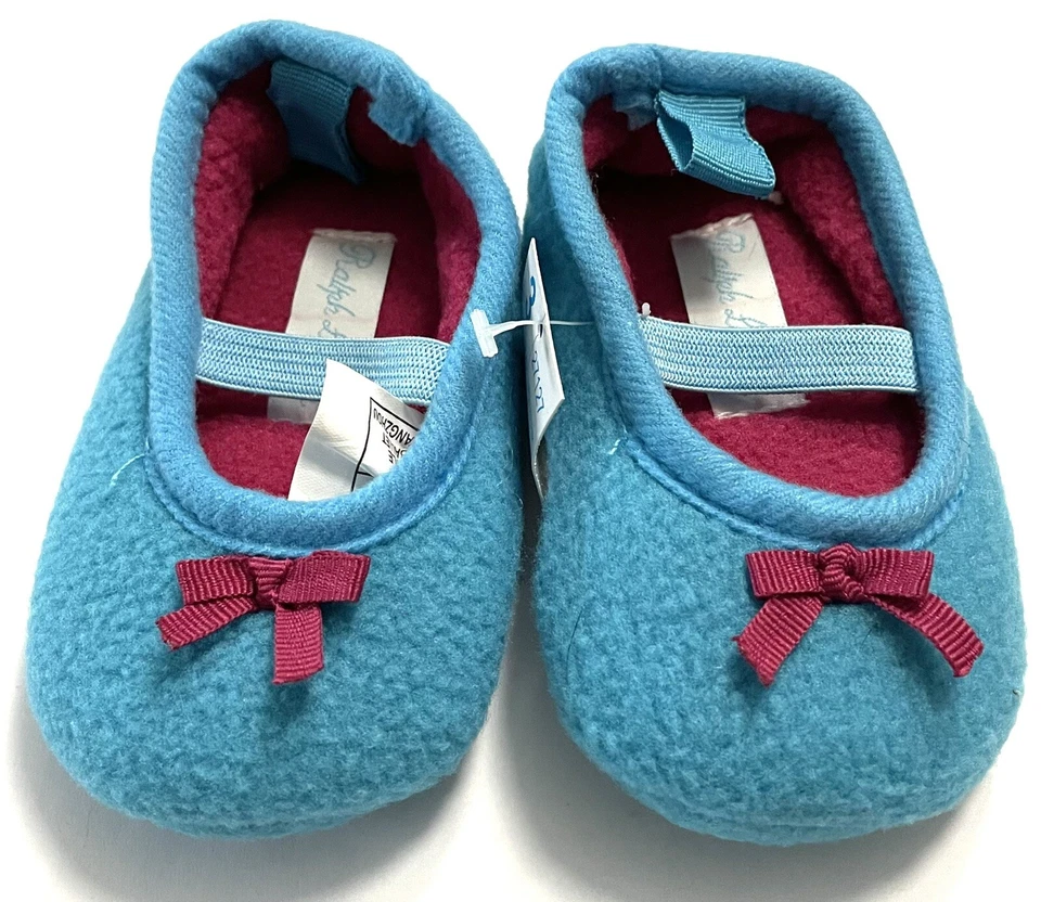 Ralph Lauren Baby Girl Shoes Size 3 Bayley Ballet Soft Slipper Shoes Blue/Pink - Image 2 of 4