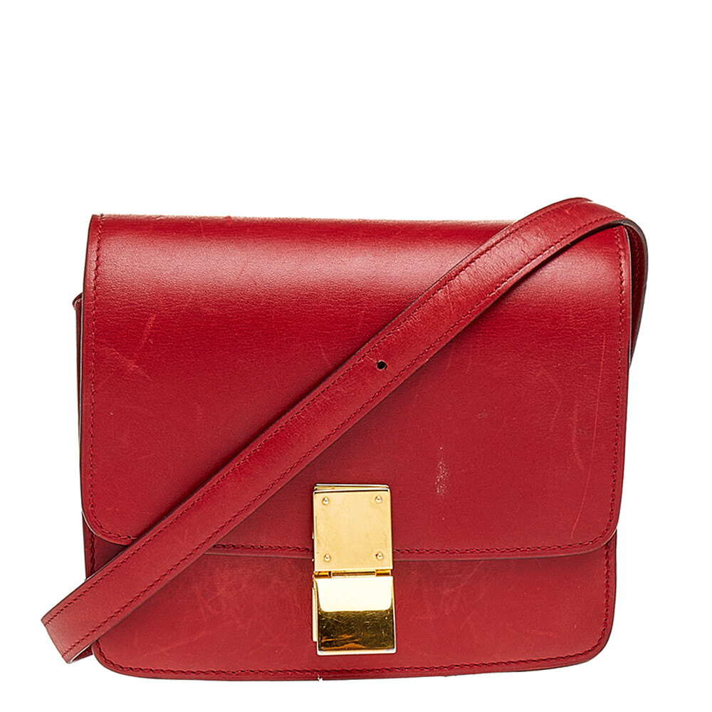 Celine Red Leather Small Classic Box Flap Bag | eBay