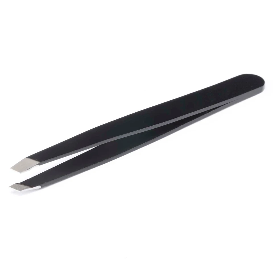 Professional Eyebrow Black Tweezers Hair Beauty Slanted Stainless Steel Tweezer