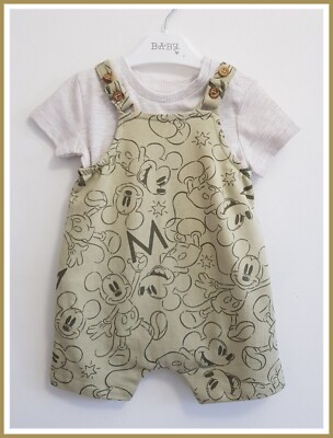 Disney Baby Boys Mickey Mouse Green Romper Dungarees