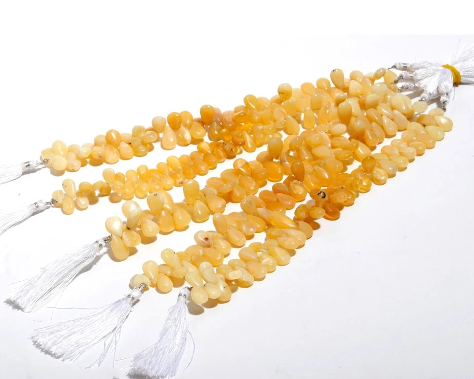 Natural Yellow Opal Gem Multiple Size Smooth Pear Shape Beads 8" Strand - Image 2 of 4