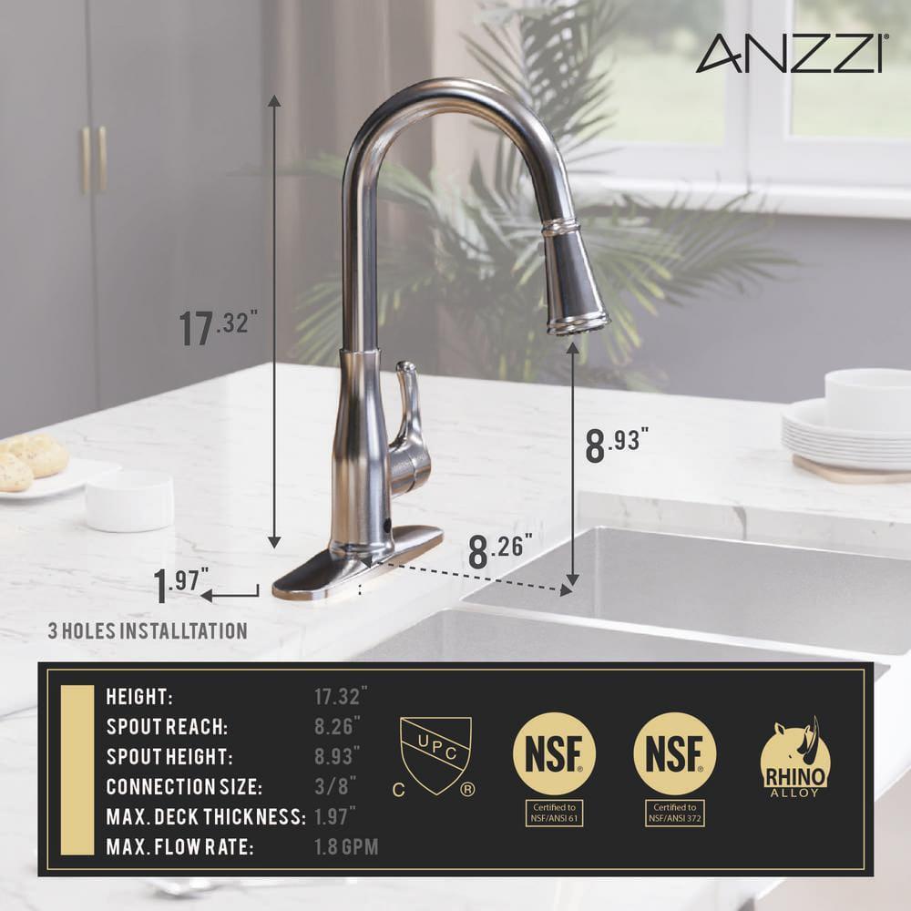 ANZZI Touchless Pull Down Sprayer Kitchen Faucet 1-Handle in