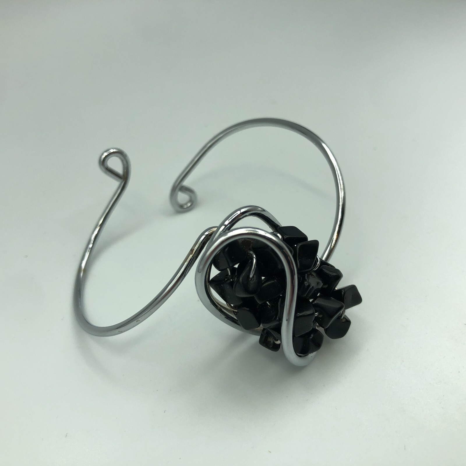 Statement Bangle Silver Tone & Black Stone Y2K Ch… - image 6