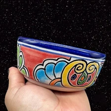 Liceagui Pottery Signed Hand Painted Bowl Tonala Talavera Bowl Pottery 2” T 5” W