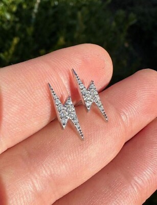 0.60 CTW Round Cut Moissanite Bolt Stud Earrings 14K White Gold Plated For Gift