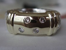 DAVID YURMAN 14/K GOLD , SS WIDE METRO 4 DIAMOND CABLE RING sz-6