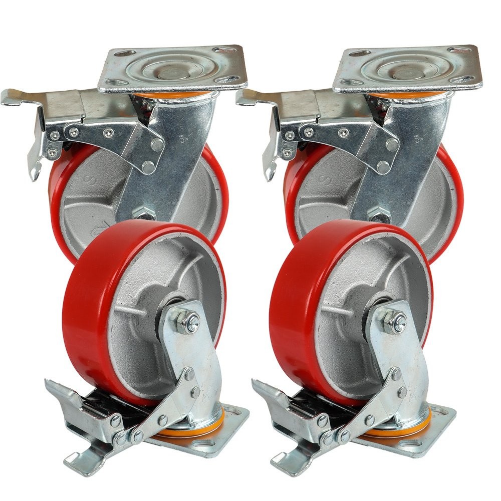 4 Pcs 6 Inch Heavy Duty Caster Wheels Swivel Plate Total Lock Brake Red