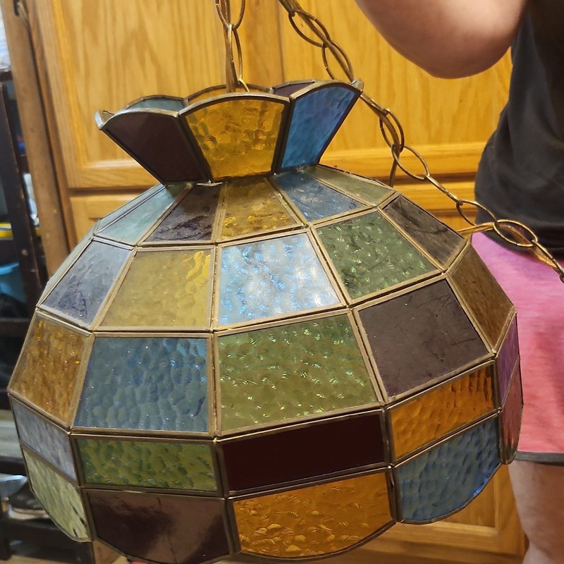 Stained Glass Multicolor Dome Pendant Ceiling Light, Hardwired Wall Switch