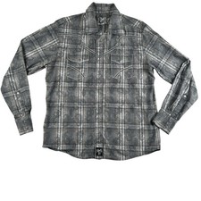 Wrangler Rock 47 Shirt Mens Large Gray Plaid Western Snap Long Sleeve Casual