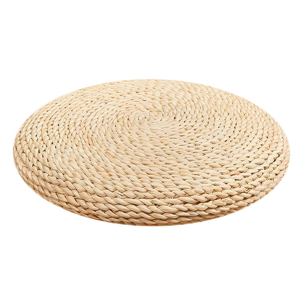 Sewroro Tatami Floor Pillow Round Straw Woven Padded Sitting Cushion Japanese
