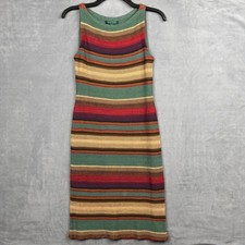 Lauren Ralph Lauren Striped Knit Linen Blend Tank Dress XS Green Red Sleeveless