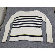 LOFT Ann Taylor Striped Sweater Womens XS White Navy Neon Yellow Boat Neck Knit