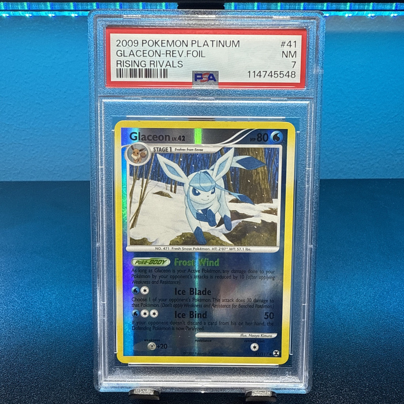 Pokemon TCG Glaceon 41/111 Reverse Holo Platinum 2009 Rising Rivals PSA 7