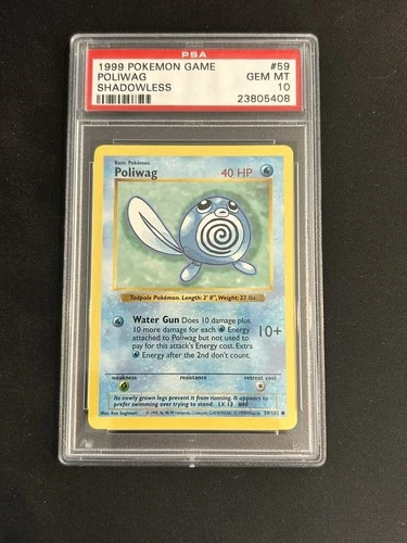 1999 POKEMON BASE SET SHADOWLESS #59 POLIWAG PSA 10 GEM MINT