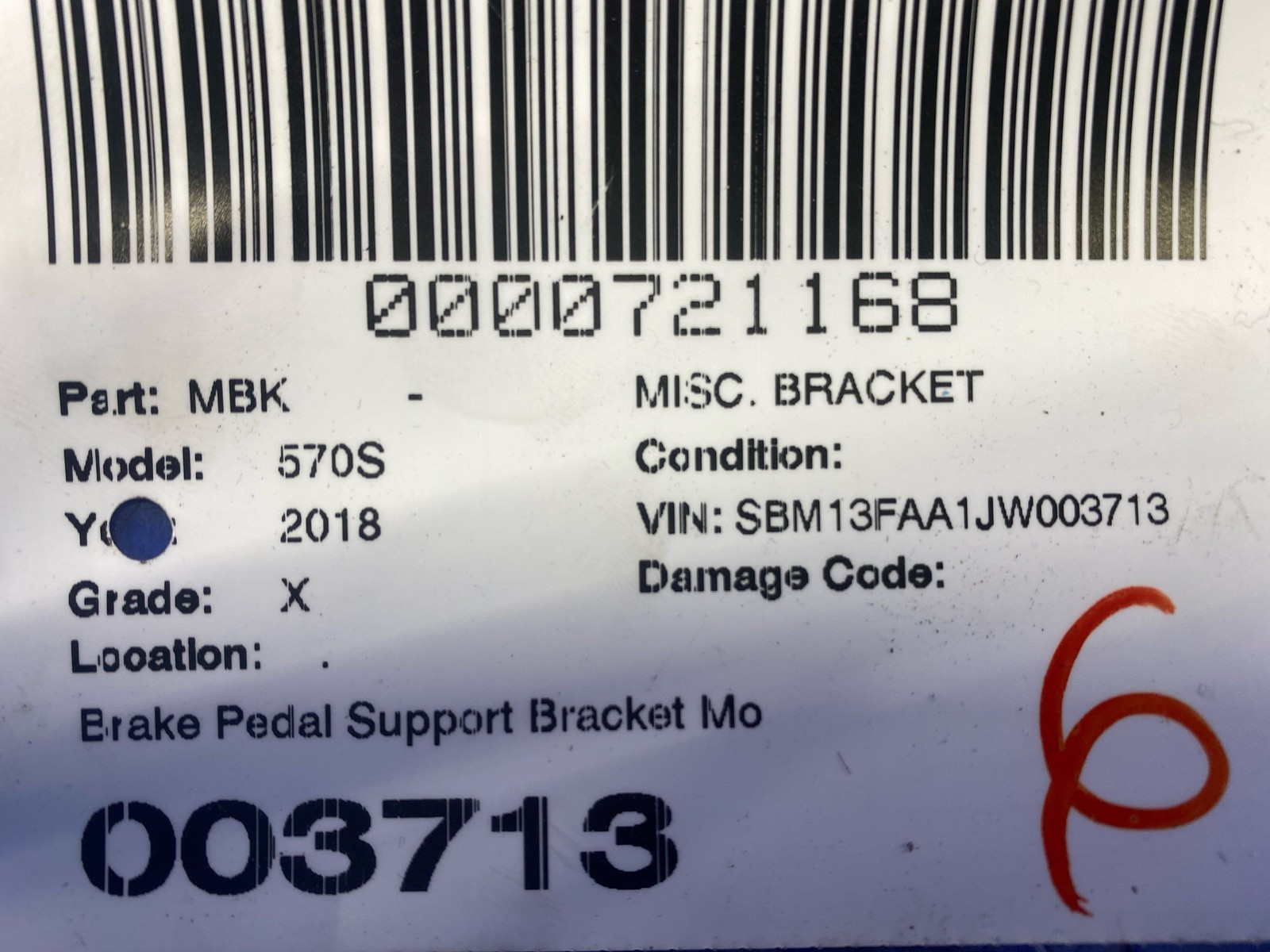 2016-2021 Mclaren 570s Brake Pedal Support Bracket Mount 11D0192CP oem