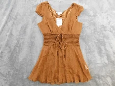 Vintage Bebe Top Womens XS Brown 100% Silk Babydoll Y2K 90s Flowy Boho V Neck