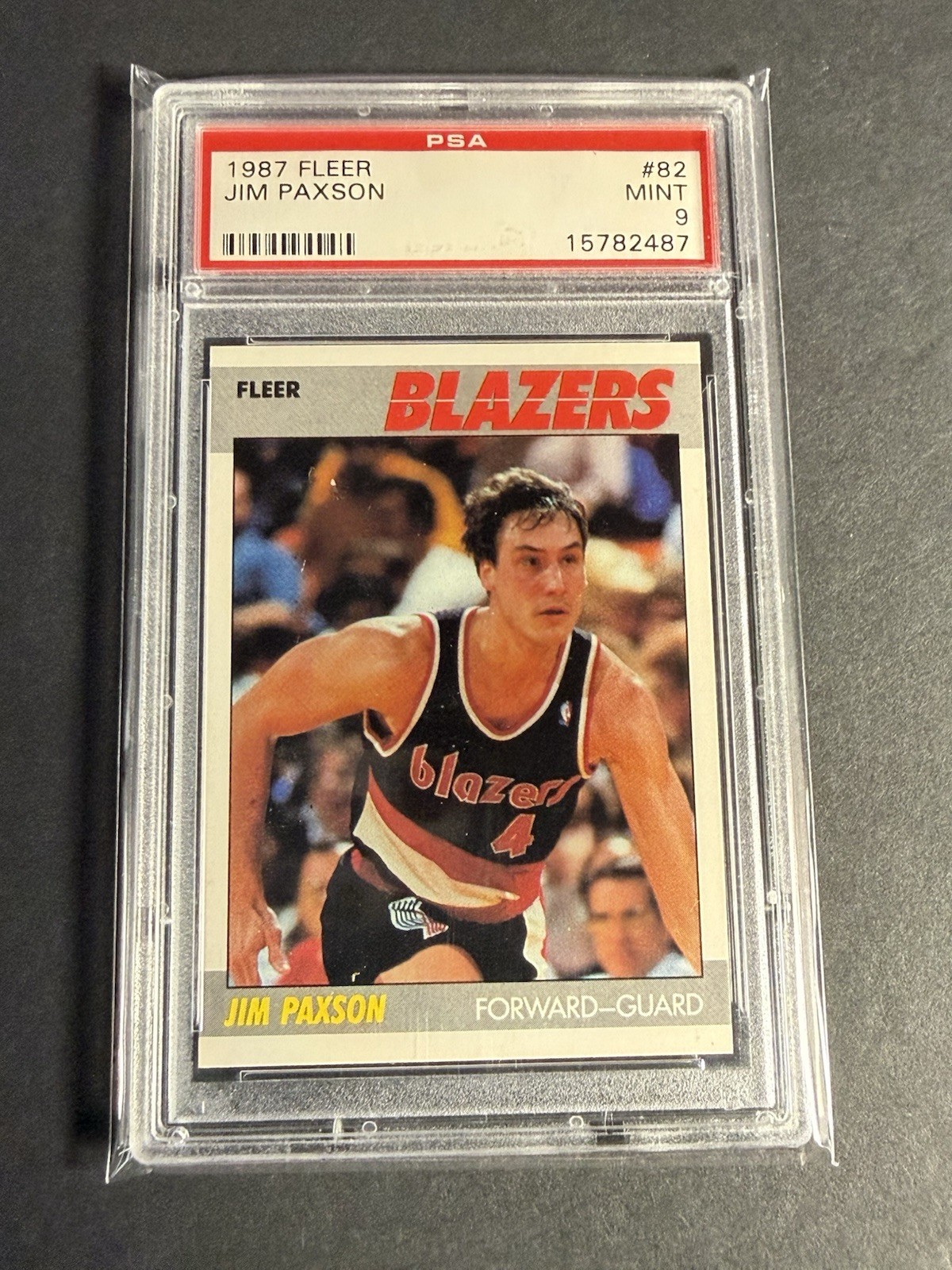 1987 FLEER #82 JIM PAXSON TRAIL BLAZERS SET BREAK PSA 9!