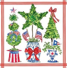 2 Patriotic Topiary Trio Chinoiserie USA Paper cocktail napkins Decoupage Craft