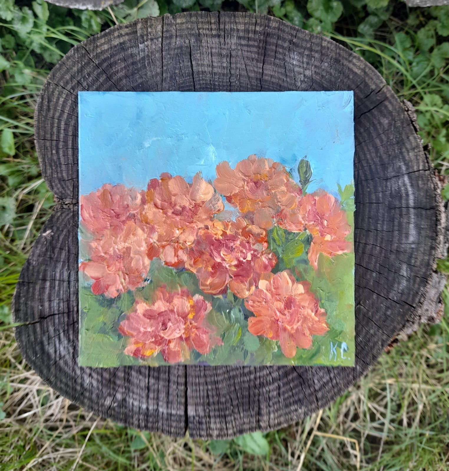 marigold original oil painting, marigold small painting, flower oil painting