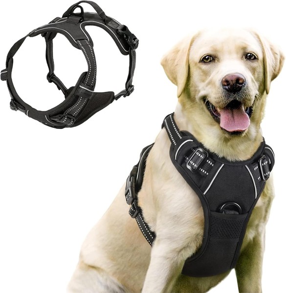 Hundegeschirr Anti Zug Sicherheitsgeschirr Weich Gepolstert Verstellbar Schwarz-image