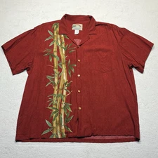 Paradise Found Men's Shirt Size XL Rayon Red Hawaiian Bamboo Short Sleeve Camp