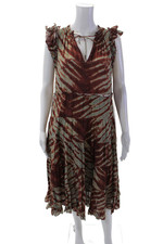 Ulla Johnson Womens Cotton Abstract Ruffled Sleeveless Dress Brown Size 2