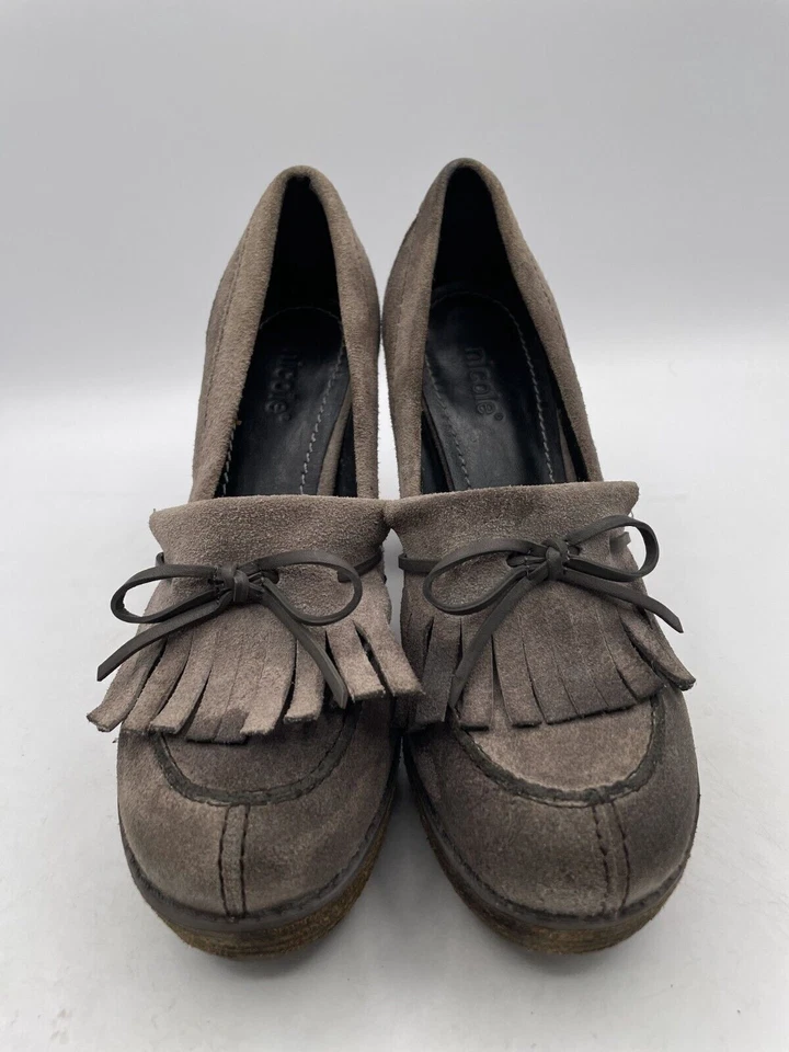 Nicole Tacones Al Tobillo Para Mujer Talla 6M Marrón Borla Gamuza Cuero Puntera Cerrada Foto 2 de 4