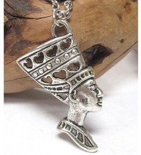 Egyptian Queen Pendant Necklace Antique Silvertone
