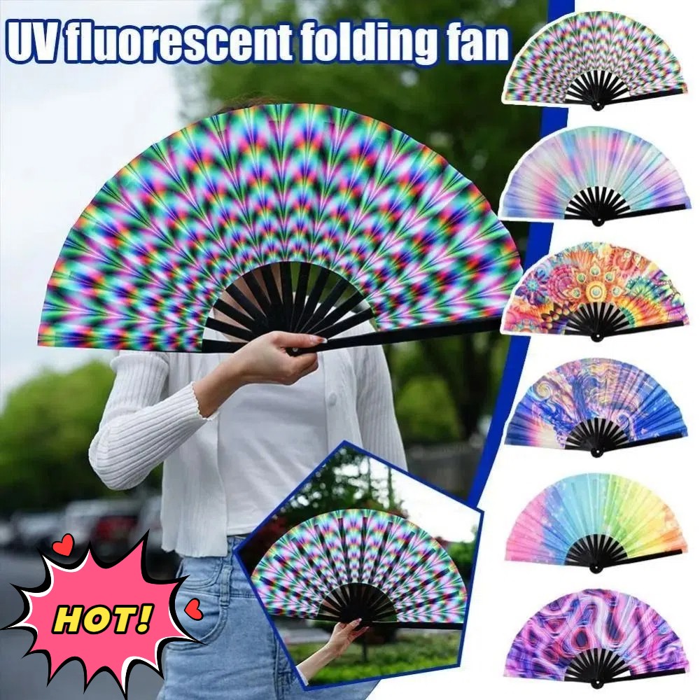 Ventilador de mano plegable grande 1 pieza colorido arco iris plegable ventilador festival