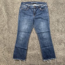 Womens 10 Old Navy Mid Rise Flare Jeans Blue Denim Raw Hem Pockets Mid Rise
