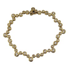 Mid-Century 10K Yellow Gold Over Diamond Circle Design Tennis 7" Wrist Bracelet