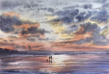 Original Painting Landscape Artworks Modern CLOUDY SKY SEA Seascape Arts Gift A4