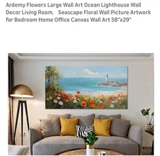Ardemy Flowers Wall Art Canvas Blue Ocean Lighthouse Painting Seascape