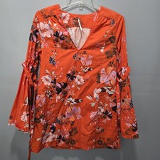 Free People Dress sz XS Orange Floral Lover of Mine Long Bell Sleeve Kimono Mini