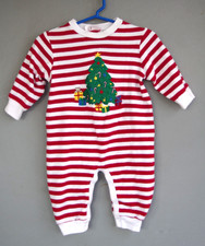 Vintage Baby 80s 90s Striped Embroidered Christmas Tree Sleeper 6-9 mos EUC
