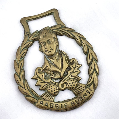 Brass Horse Medallion Vintage Scottish Thistle Rabbie Burns Poet Laurel Harness