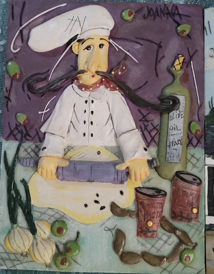 Set of 6 Joanna ITALIAN Gourmet Chef 3D RESIN Wall Decor Plaques Canvas Prints - Image 3 of 4